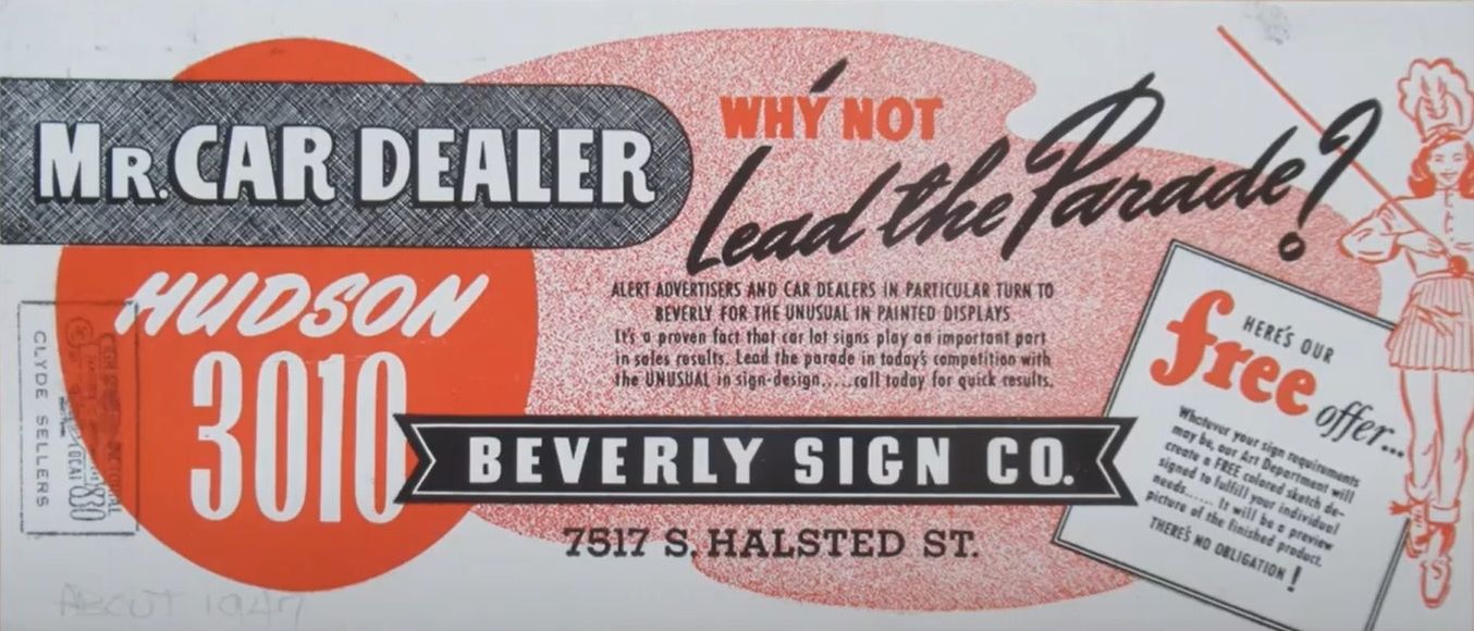 Advertisement to sell sign services to car dealers.