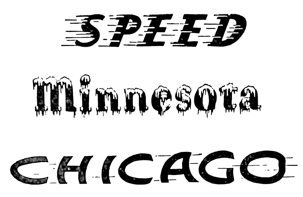 Letters drawn to represent the movement of 'Speed', cold in 'Minnesota' and wind in 'Chicago'.