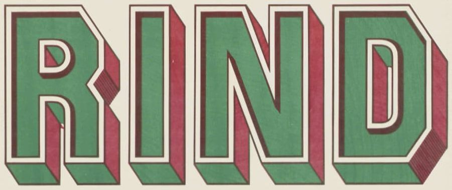 'RIND' in shaded block letters. 