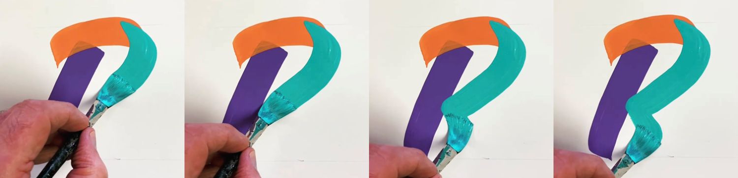 Photos showing movement of brush in painting a letter.
