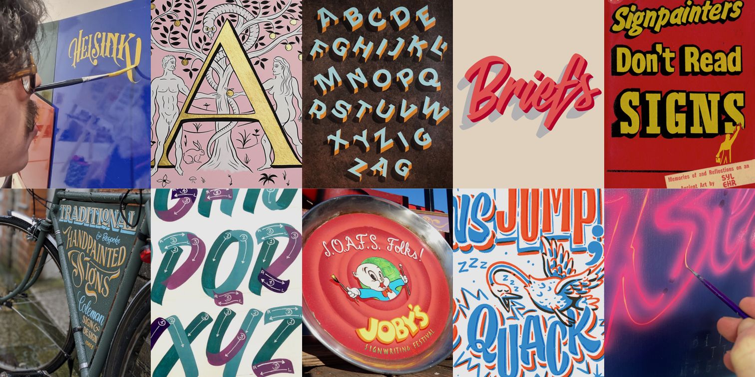 Thumbnails of images associated with popular articles about sign painting.
