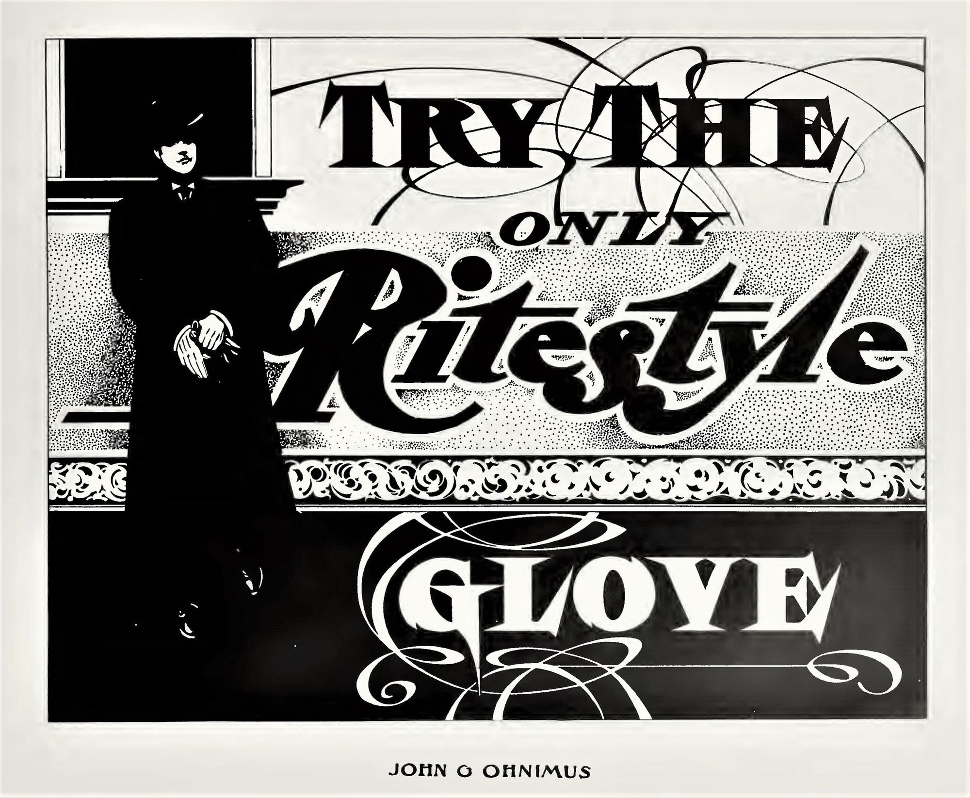 Black and white advertisement for Ritestyle Glove with hand-drawn pictorial and lettering.