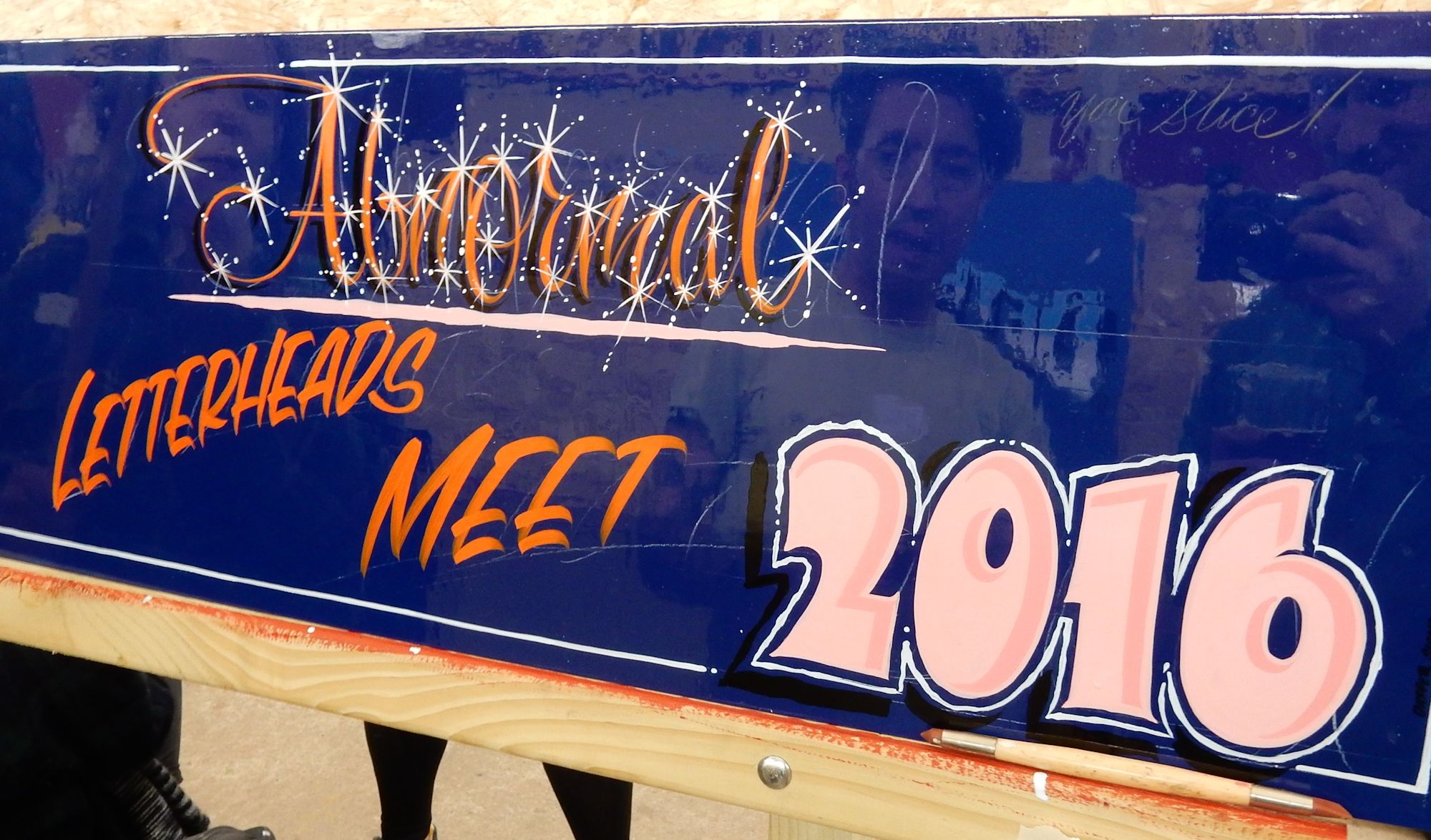 Hand-painted panel with lettering that reads "Abnormal Letterheads Meet, 2016".