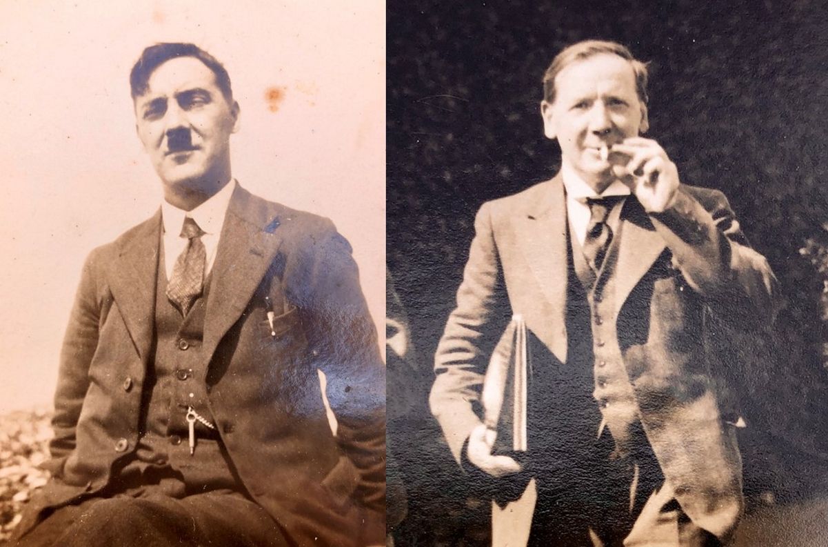 Archival black and white photos of two smartly dressed men.