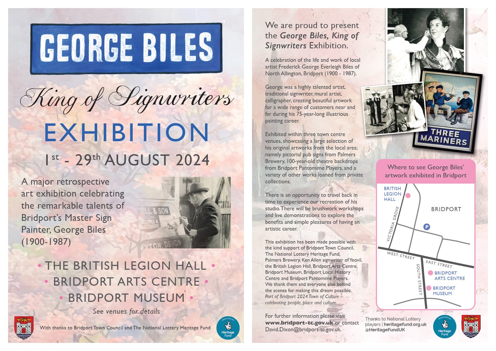Front and back of a flyer being used to promote the exhibition "George Biles: King of Signwriters".