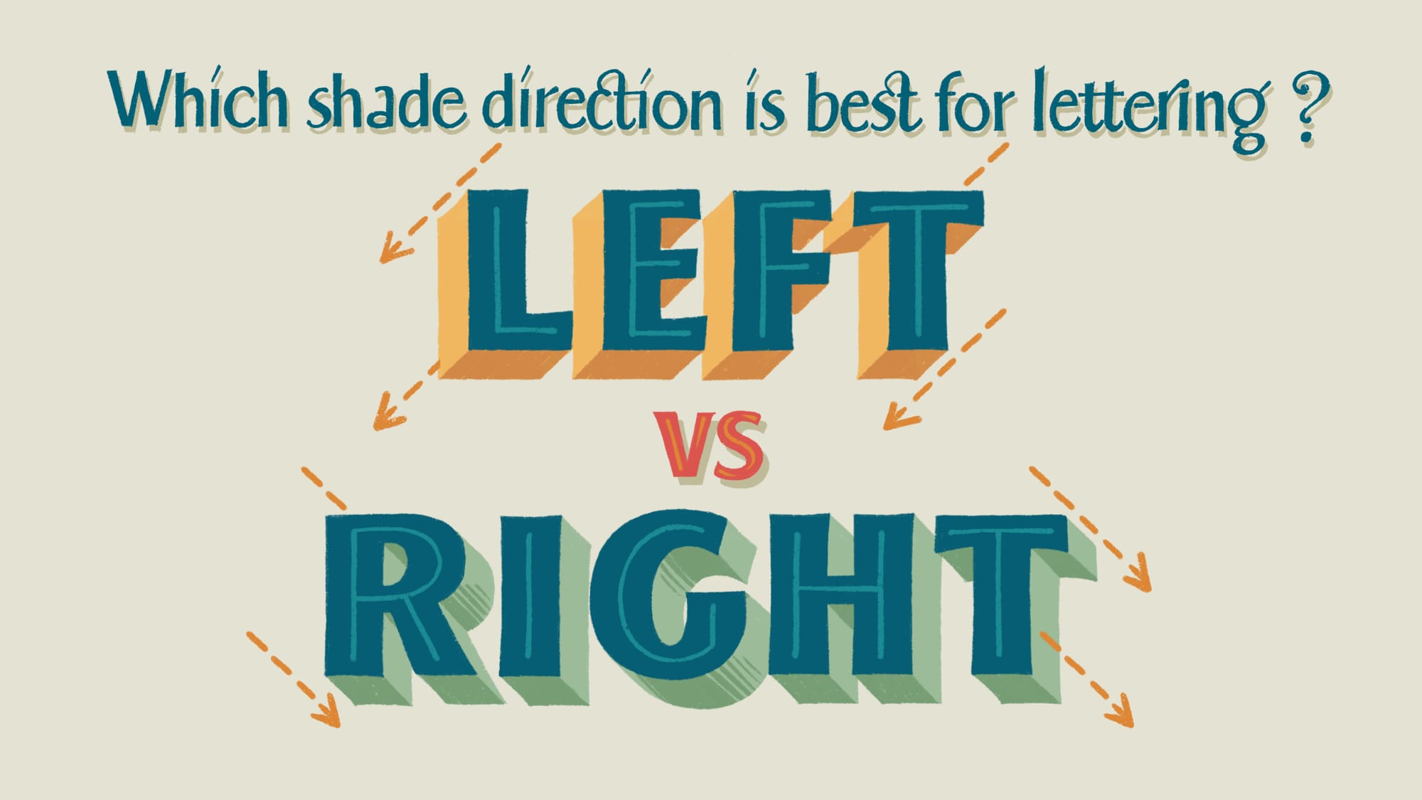 Graphic with lettering the reads "Which shade direction is best for lettering? Left vs Right".