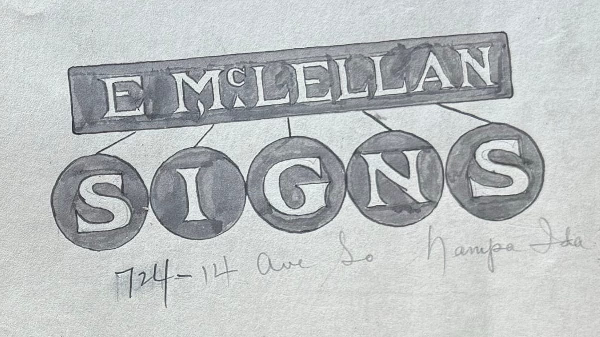 Hand-drawn lettering in the style of a sign that reads "E. McLellan Signs".