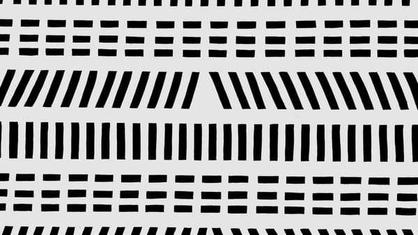 Repetitive pattern of vertical, horizontal, and diagonal strokes of black paint on white.