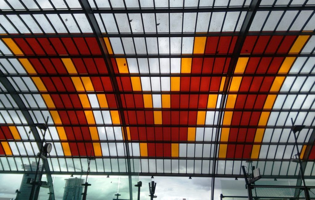 And this M, part of a massive piece of public lettering that spells Amsterdam in the glass roof of Central Station