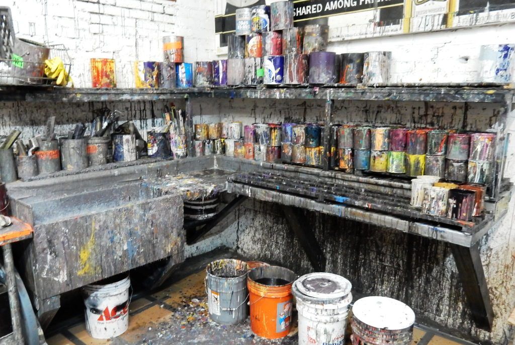 Sink area for cleaning out paint cans at Colossal.