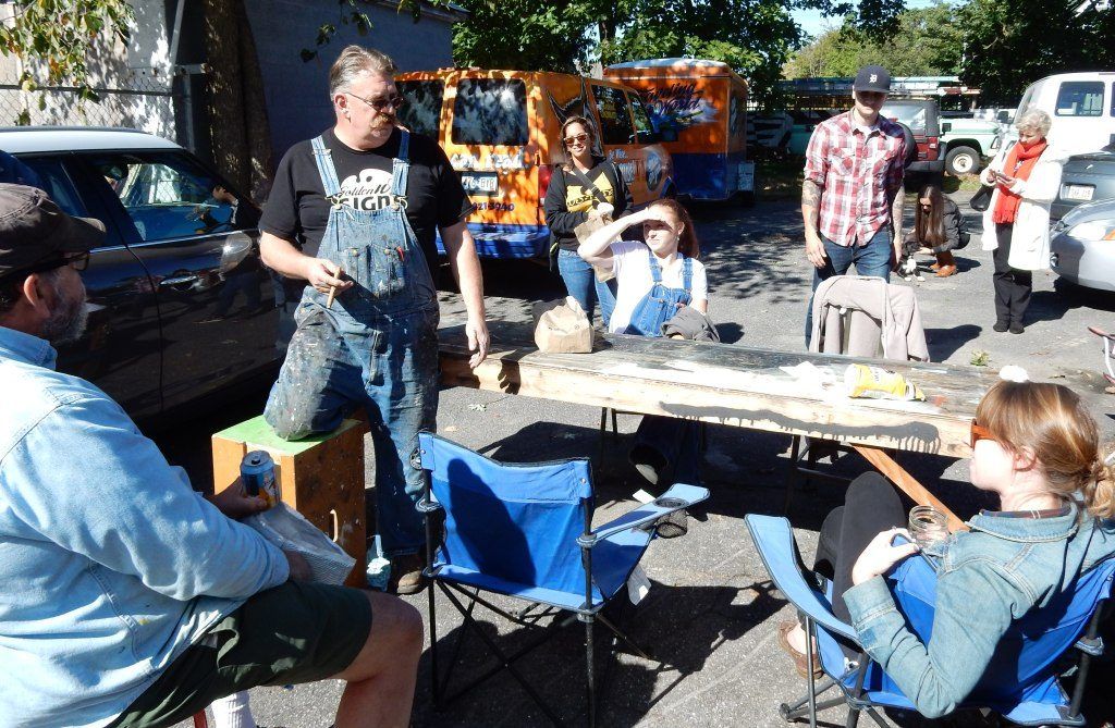 Lunch break at the Mike Meyer workshop at Providence Painted Signs.