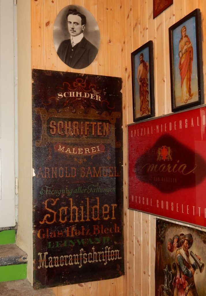 Arnold Samuel’s sign, dating from the 1880s, among other items at the museum entrance.