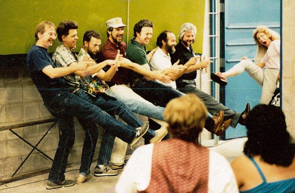 The seven original Letterheads, Denver 1985. From left: Bob Mitchell, Mark Oatis, John Frazier, Mike Rielley, Noel Weber, Earl Vehill, Rick Flores. (The women are currently unidentified.)