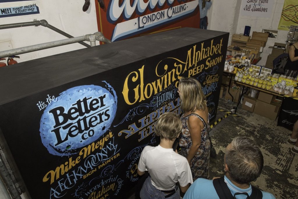 Following its debut at the 2017 London Design Festival, the Better Letters Glowing Alphabet Peep Show was another feature of the public welcome area to the meet.