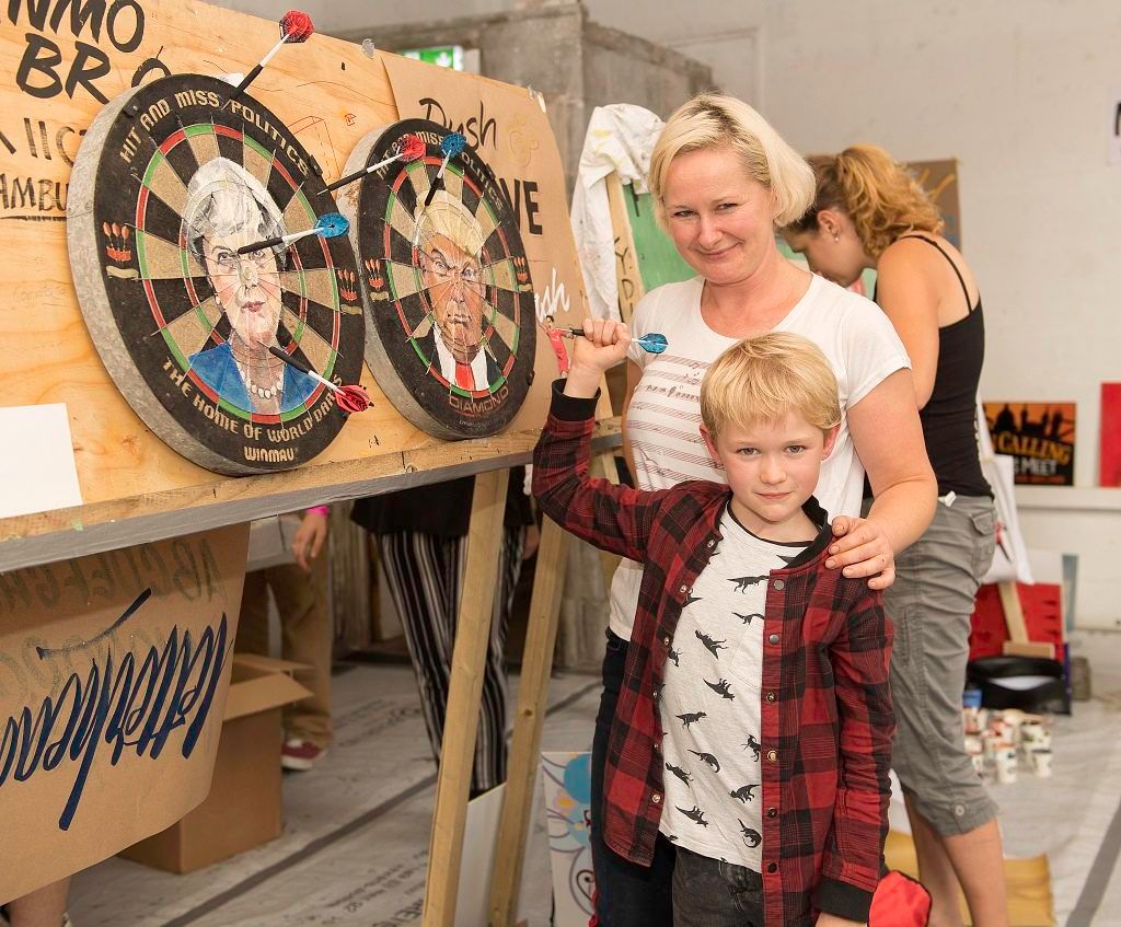 Zara Gaze created these two contemporary-politics-inspired dart boards which her son made good use of!