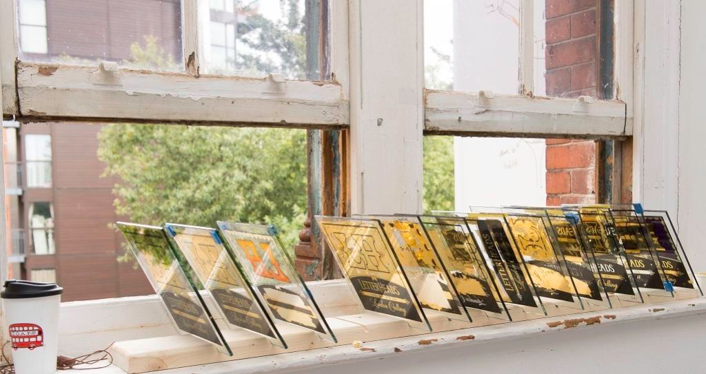 Glass pieces drying in the breeze before work resumes.