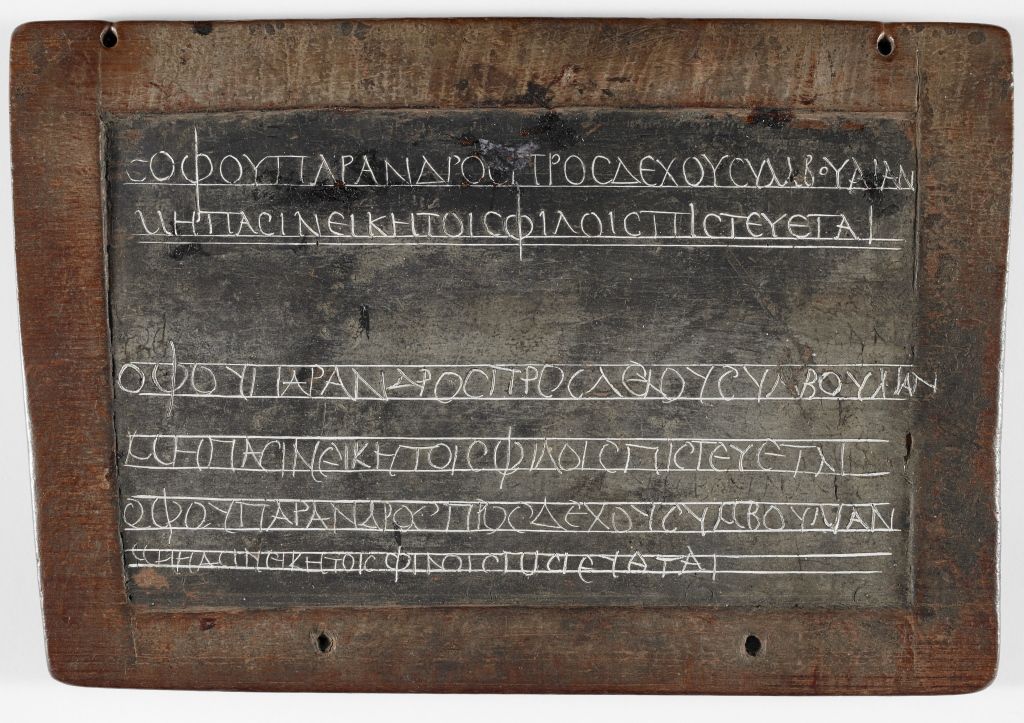 Schoolchild’s homework in Greek on a wax tablet © British Library Board